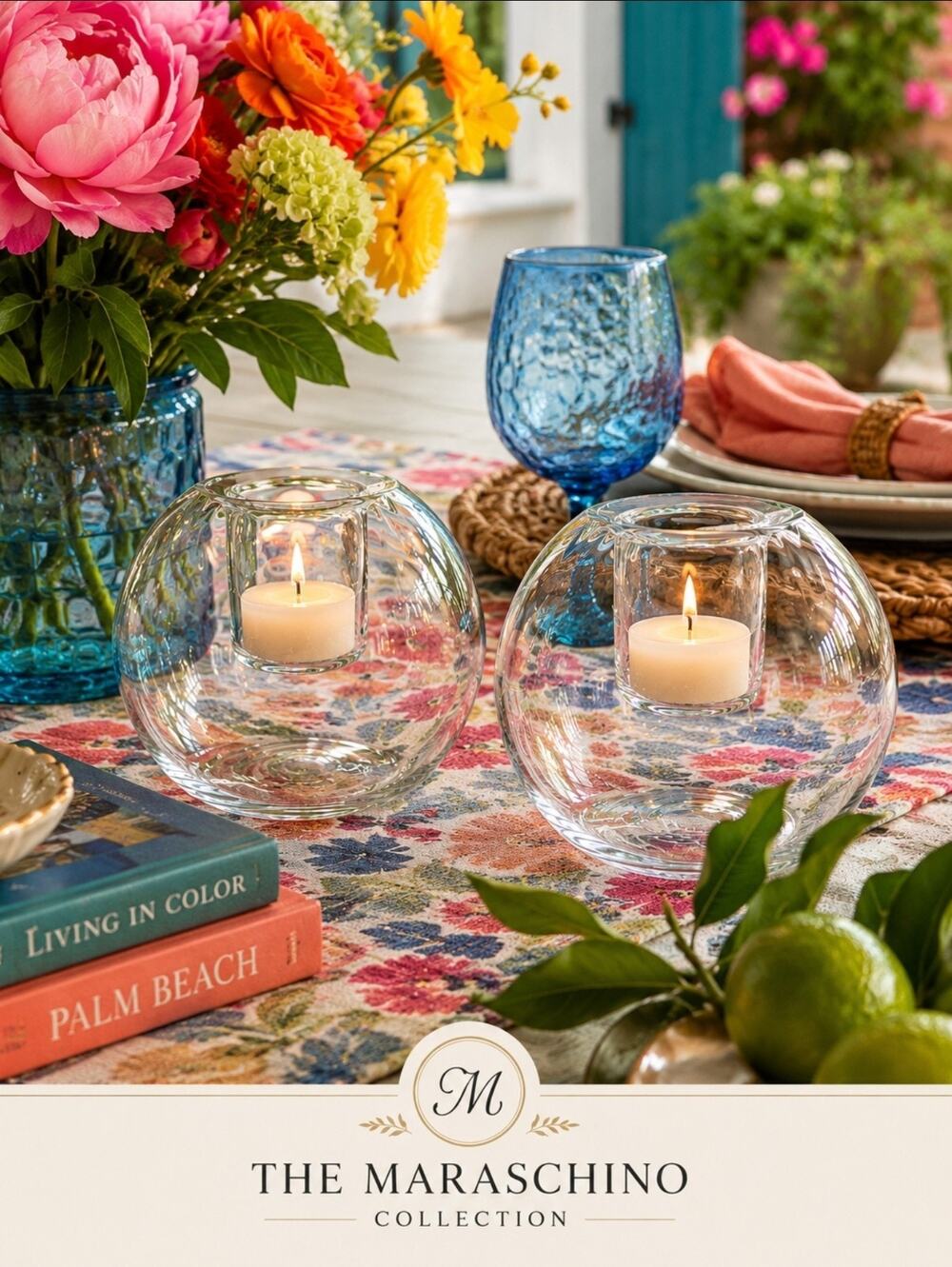 PartyLite Clear Glass Globe Votive Candle Holders Round Tealight 2-Piece 5x6